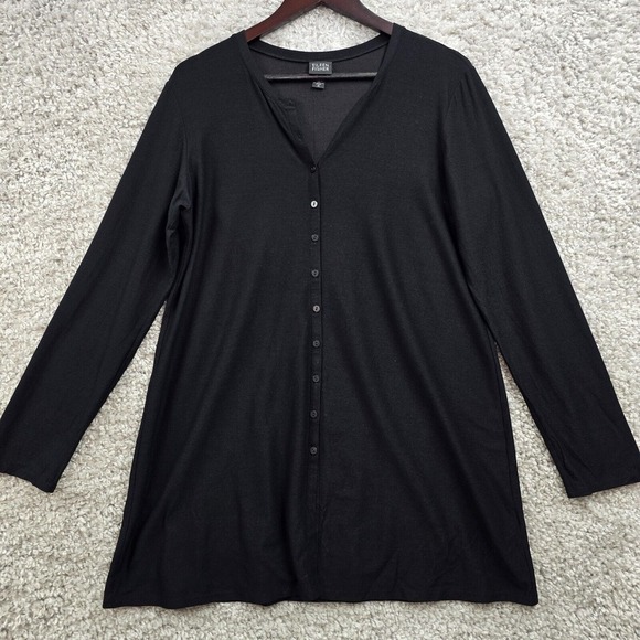 Eileen Fisher Tunic Womens Medium Black Button Front‎ Long Sleeve Minimalist Top - Picture 1 of 13